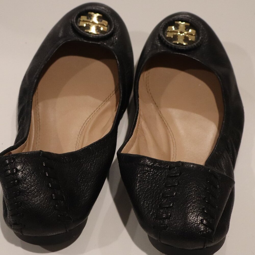 Tory Burch Black Monogram Flats - Size 7.5 ALMOST NEW CONDITION!
